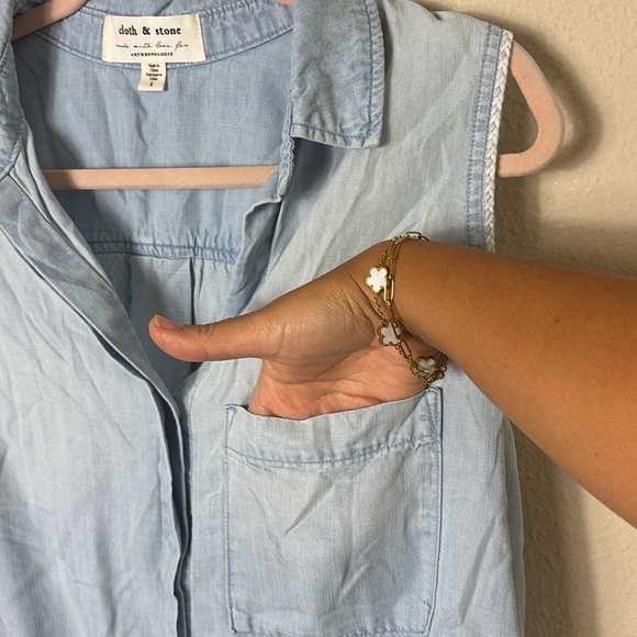 Cloth & Stone Tie-Front Chambray Buttondown Sleeveless Shirt Size Large - Picture 7 of 10